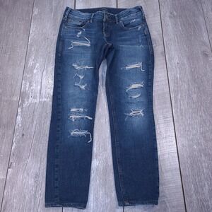 Silver Jeans Suki Skinny Women 28 Blue Crop Distressed Ripped Denim Pants